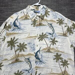 Corsini Shirt Men's XL Marlins Short Sleeve Button Up Hawaiian Rayon Vintage